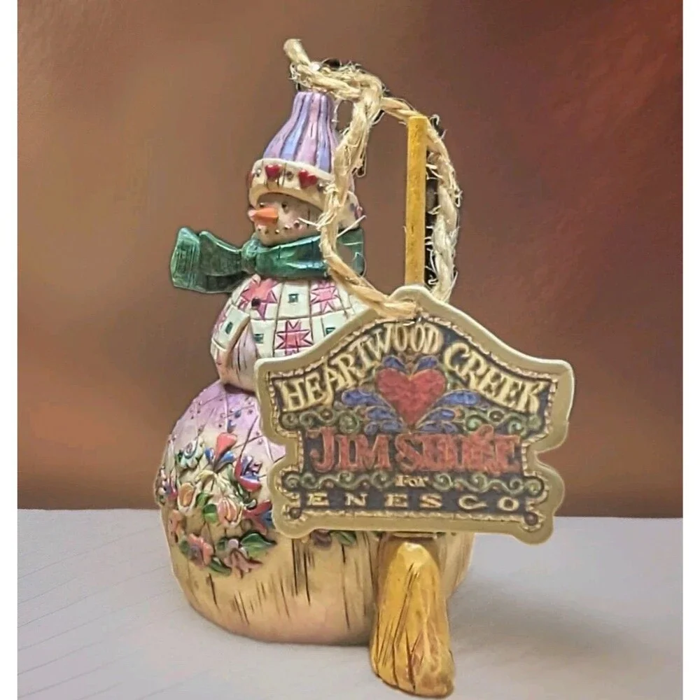 Jim Shore Heartwood Creek Ornament Snowman Christmas Pastel Cottage 2003